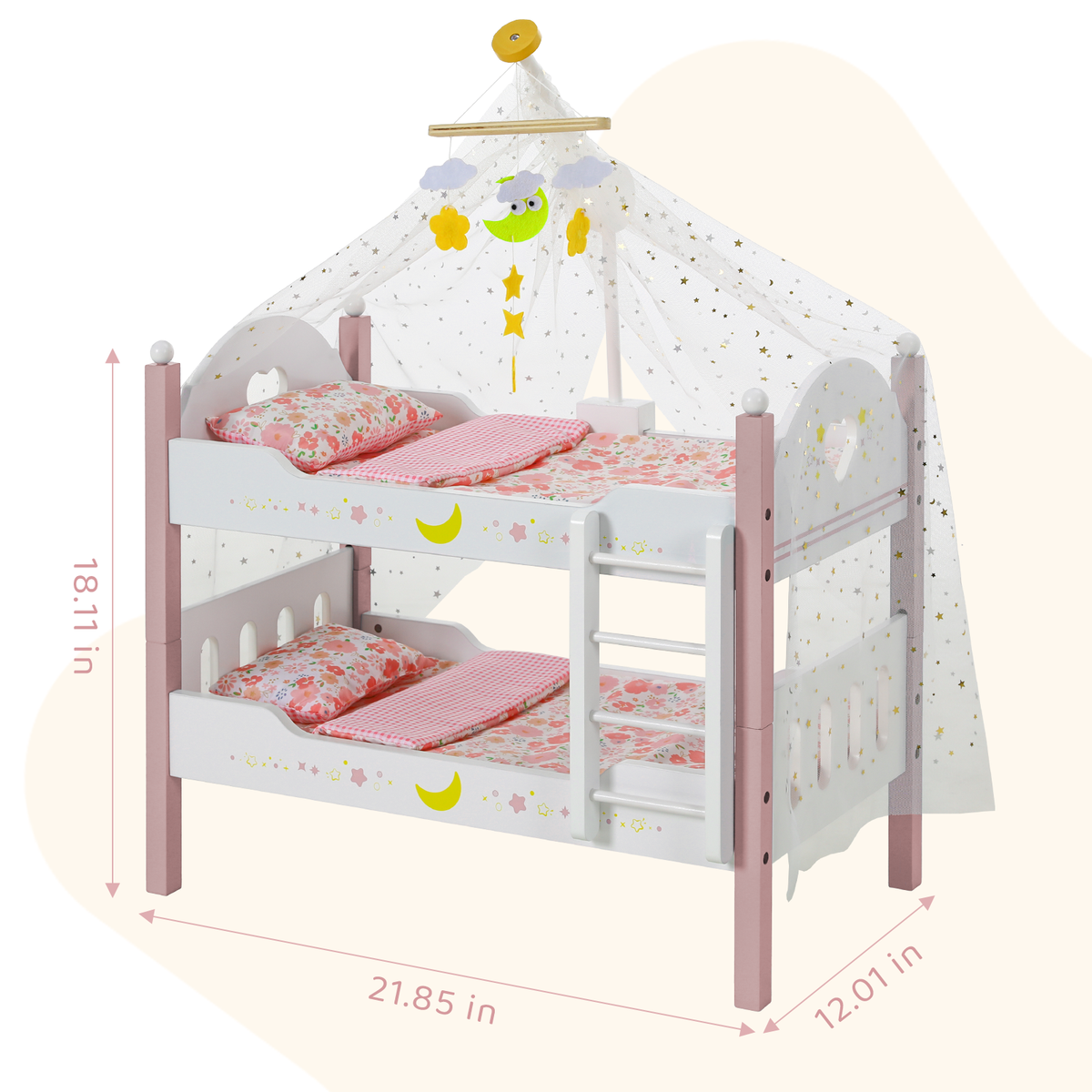 LAZY BUDDY Wooden Bunk Bed for Dolls up to 19in, Baby Dolls Crib with Bedding, Pretend Play Toy for Kids 3+