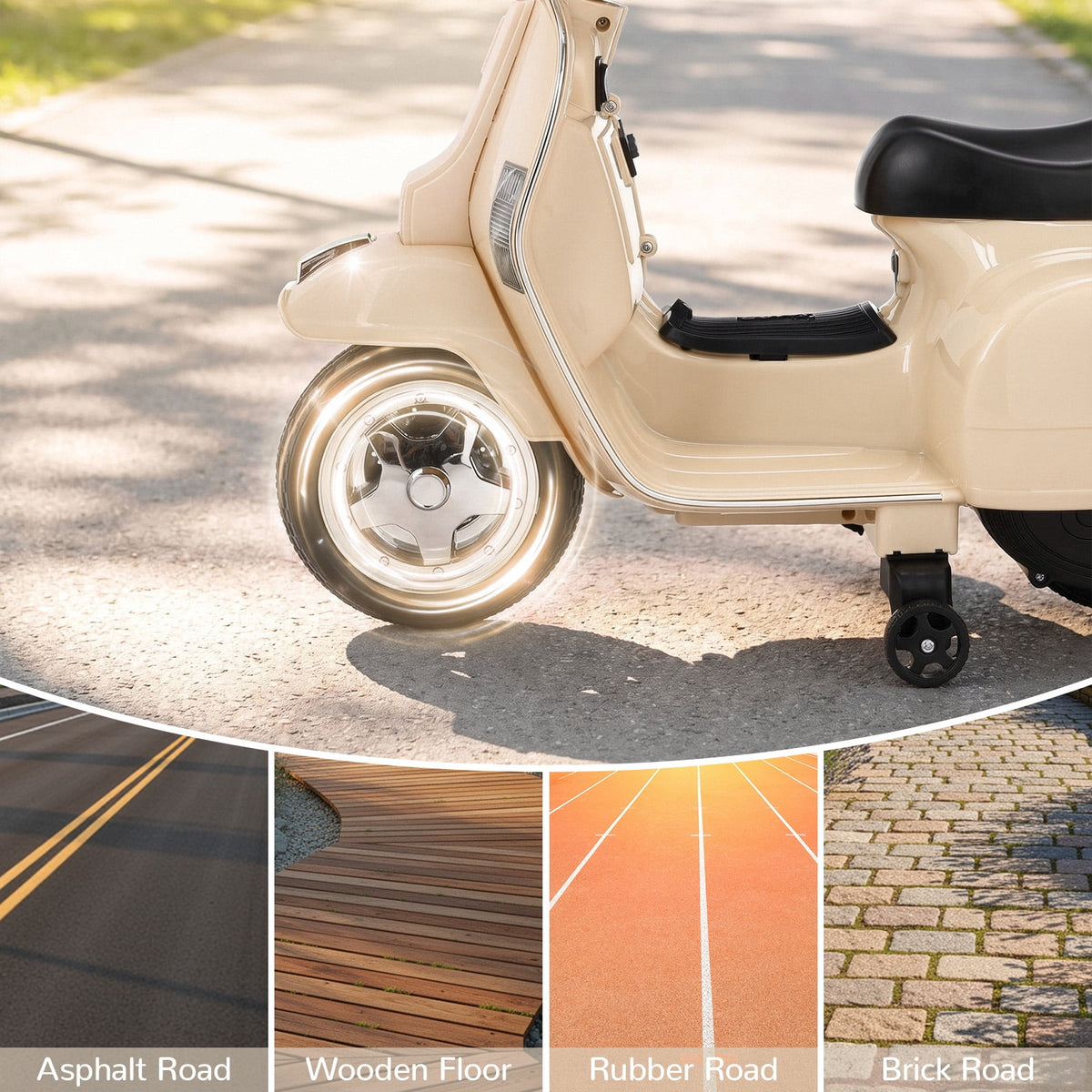 LAZY BUDDY Licensed Vespa Ride on Scooter, 6V Electric Motorcycle for Kids with Training Wheels, LED Headlight, Ride on Toy Gift for 3+