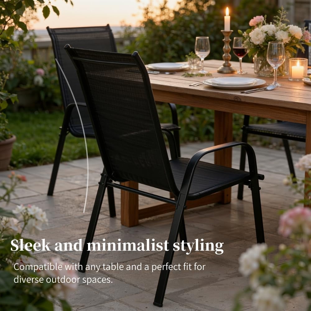 LAZY BUDDY Patio Chairs Set of 6, Stackable Outdoor Dining Chairs for All Weather Textilene Fabric & Metal Frame, Outdoor Chairs Set for Backyard Deck Garden