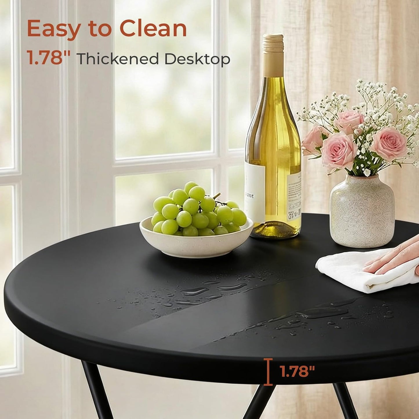 LAZY BUDDY 32'' Round Folding Table, Portable Bar Height Table with Detachable Legs, Cocktail Table with Plastic Top for Standing Parties, Event, Indoor Outdoor Use