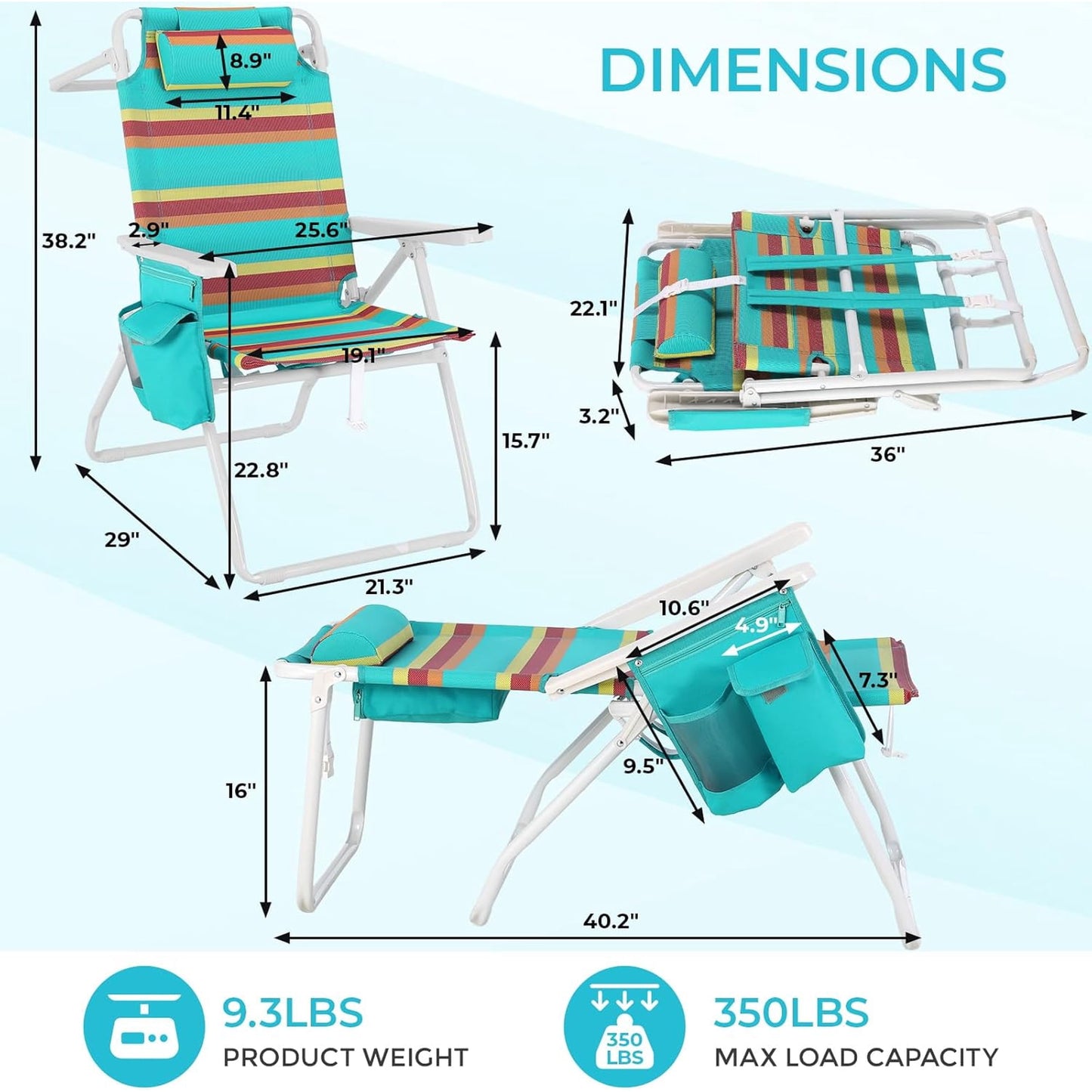 LAZY BUDDY 15.7'' Tall Backpack Beach Chairs for Adults, Portable Folding Beach Camping Chair, 1 Pack
