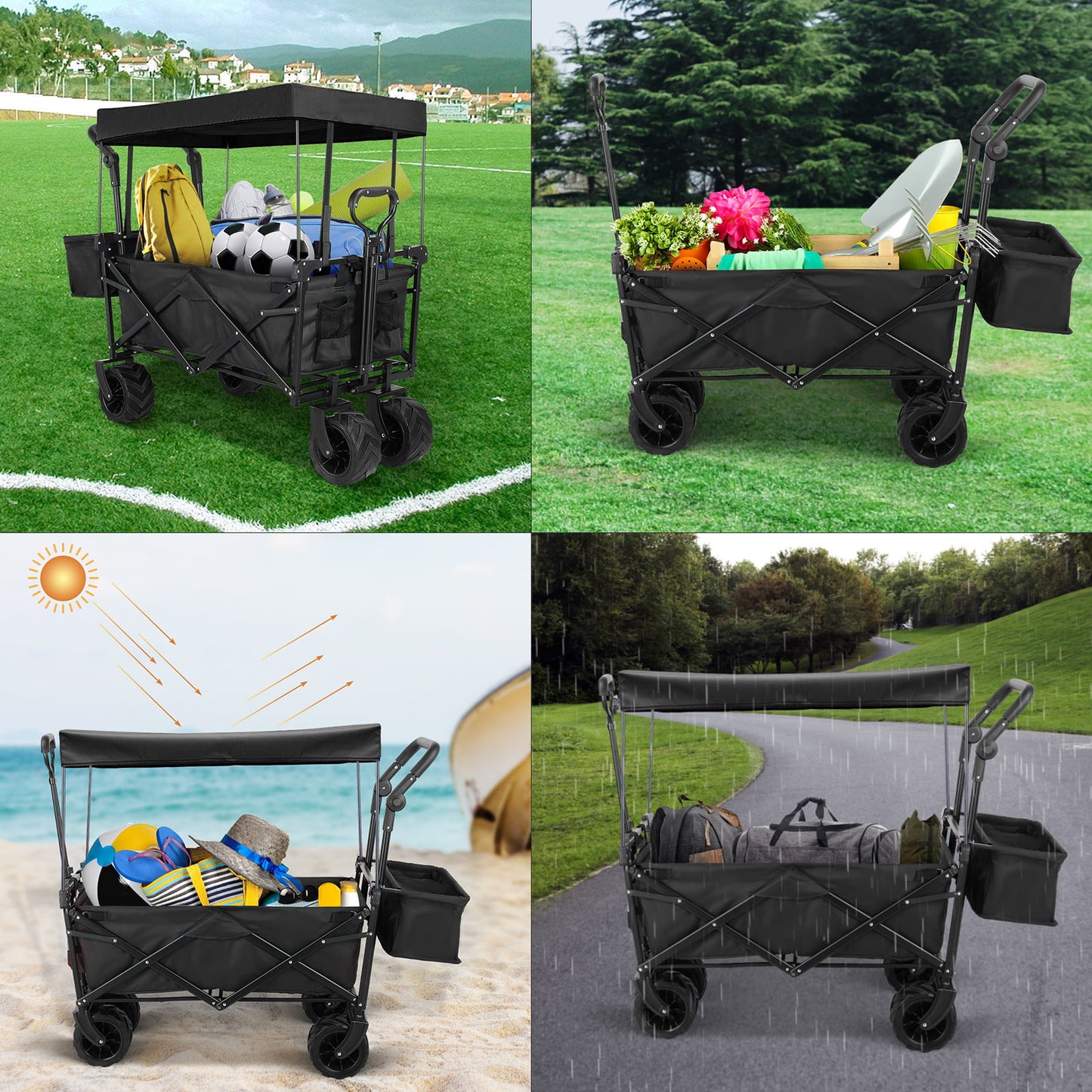 LAZY BUDDY Collapsible Utility Beach Wagon Folding Outdoor Garden Cart Pull Push Cart Grocery Cart