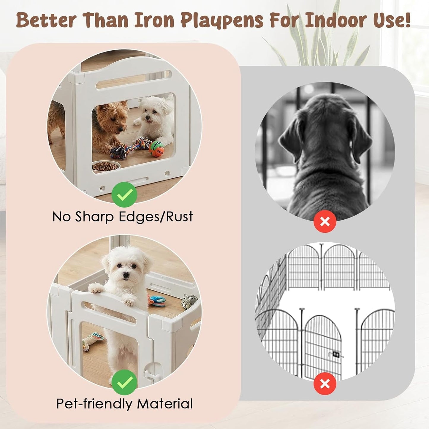 LAZY BUDDY Clear Acrylic Dog Playpen 49.6''x49.6''x23.6'', Indoor Pet Kennel with Locking Door, Plastic Safety Fence Pet Play Pen Whelping for Puppy, Kitten, Small Dogs