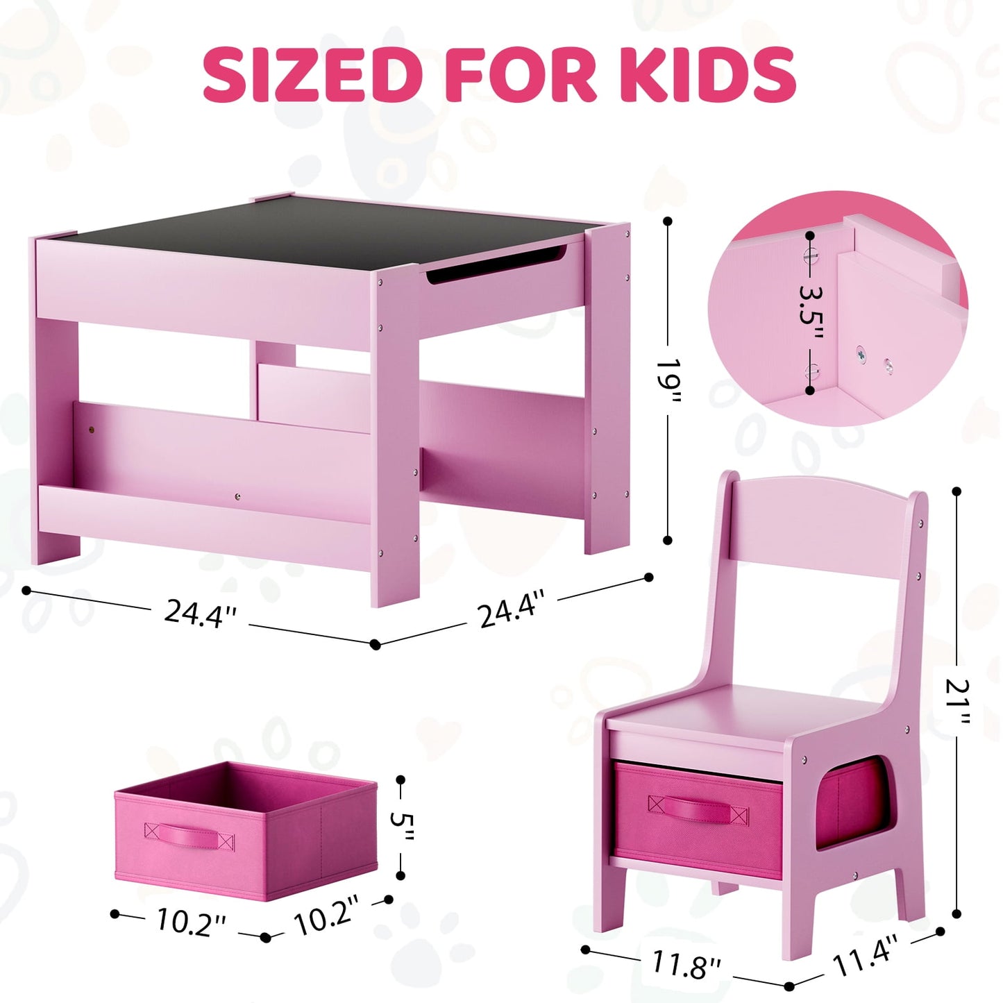 LAZY BUDDY Kids Table and Chairs Set, Toddler Desk with Storage Drawer, Wooden Activity Table Set with Detachable Tabletop, Bookshelf for Classroom/Home/Nursery