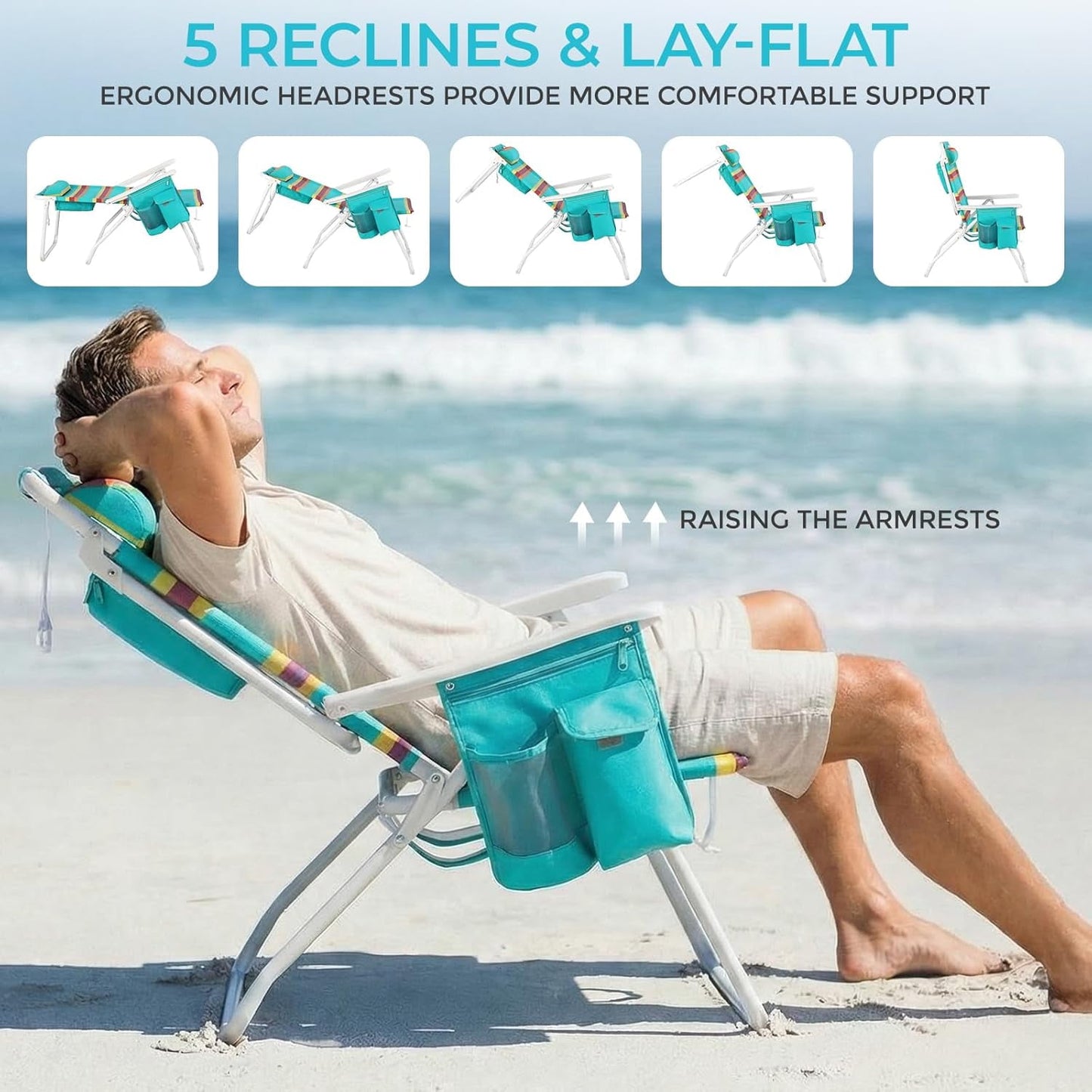 LAZY BUDDY 15.7'' Tall Backpack Beach Chairs for Adults, Portable Folding Beach Camping Chair, 1 Pack