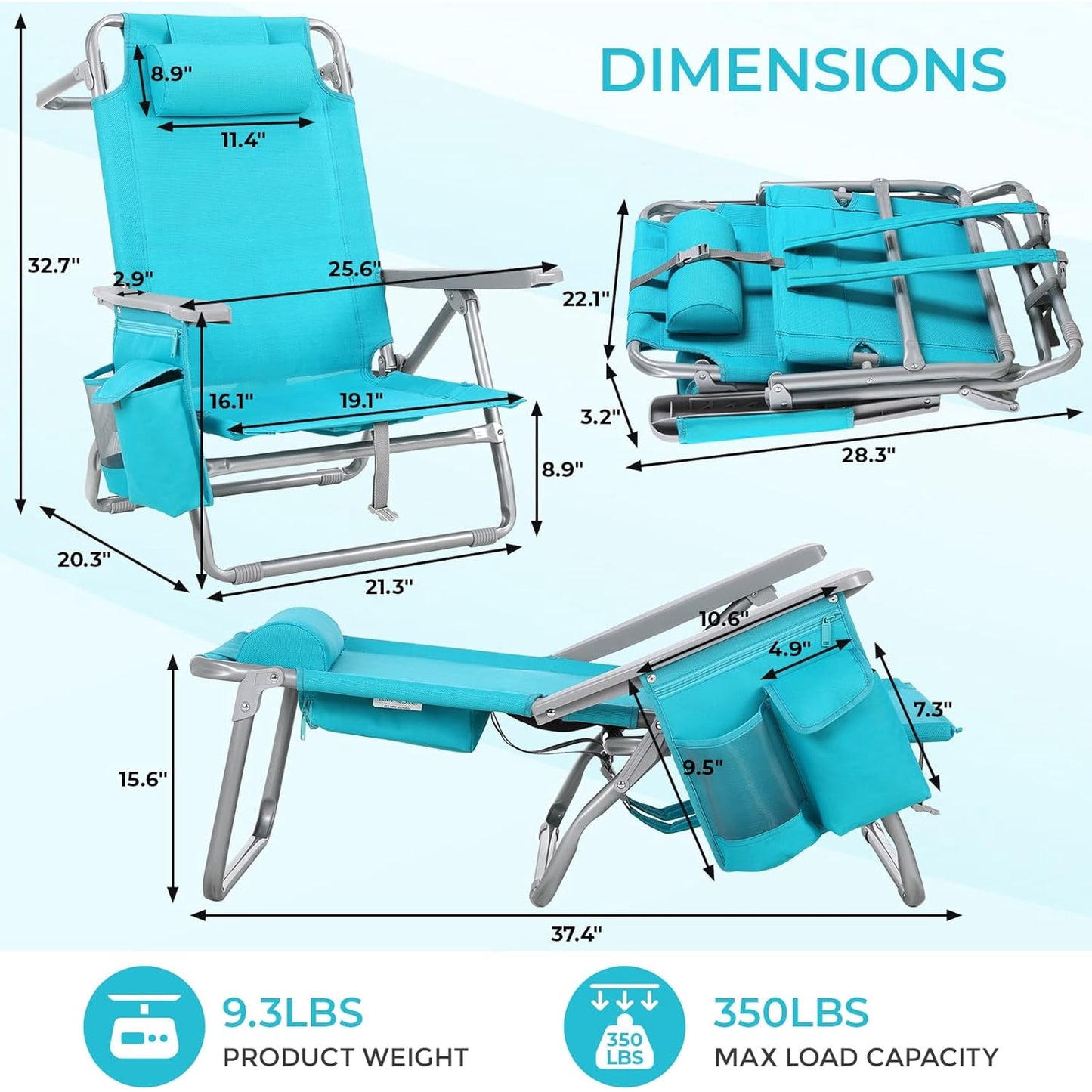 LAZY BUDDY  Low Beach Chair, Backpack Beach Chair for Adults with 5-Position, Lightweight Folding Beach Camping Chairs with Cup Holder, Storage Bag