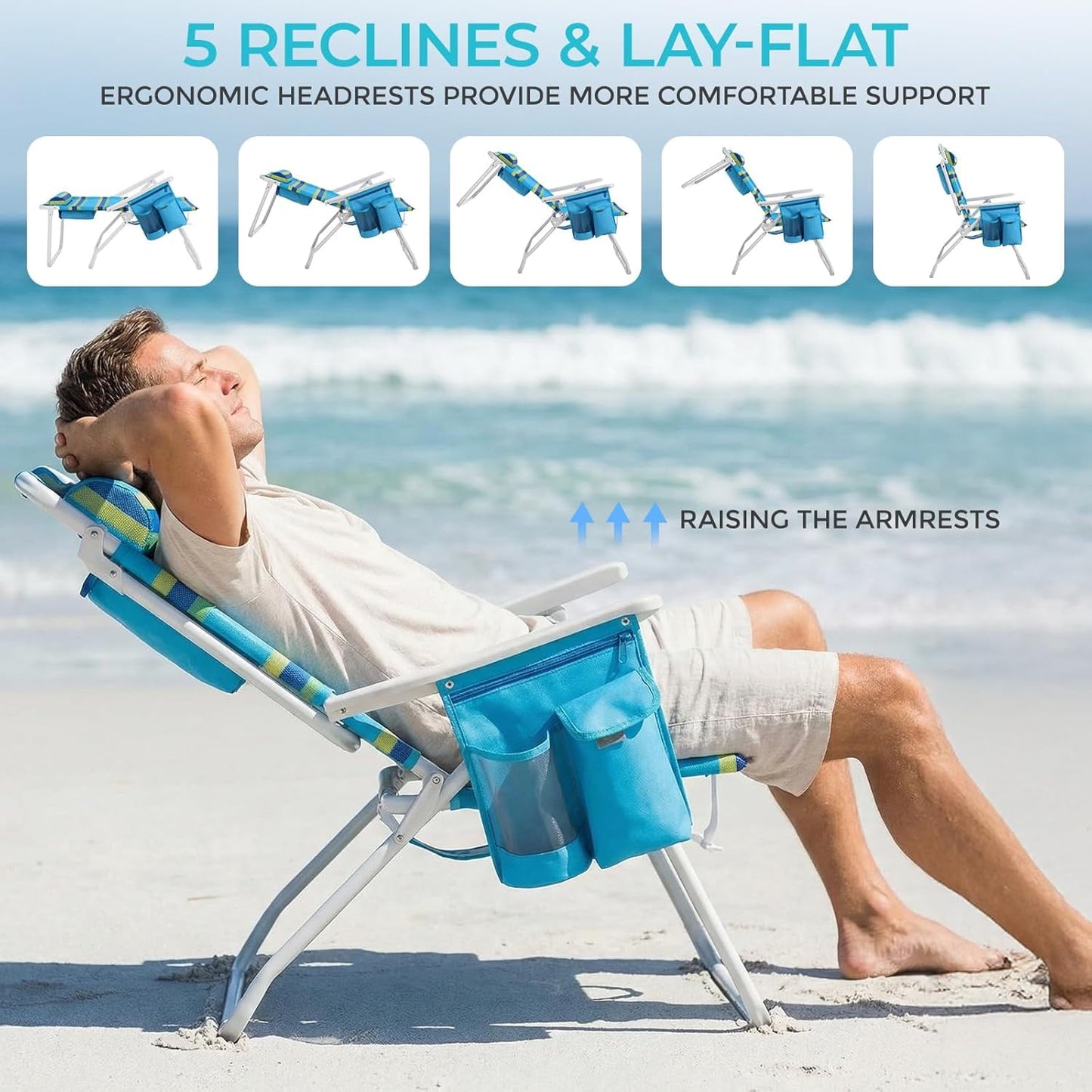 LAZY BUDDY 15.7'' Tall Backpack Beach Chairs for Adults, Portable Folding Beach Camping Chair, 1 Pack
