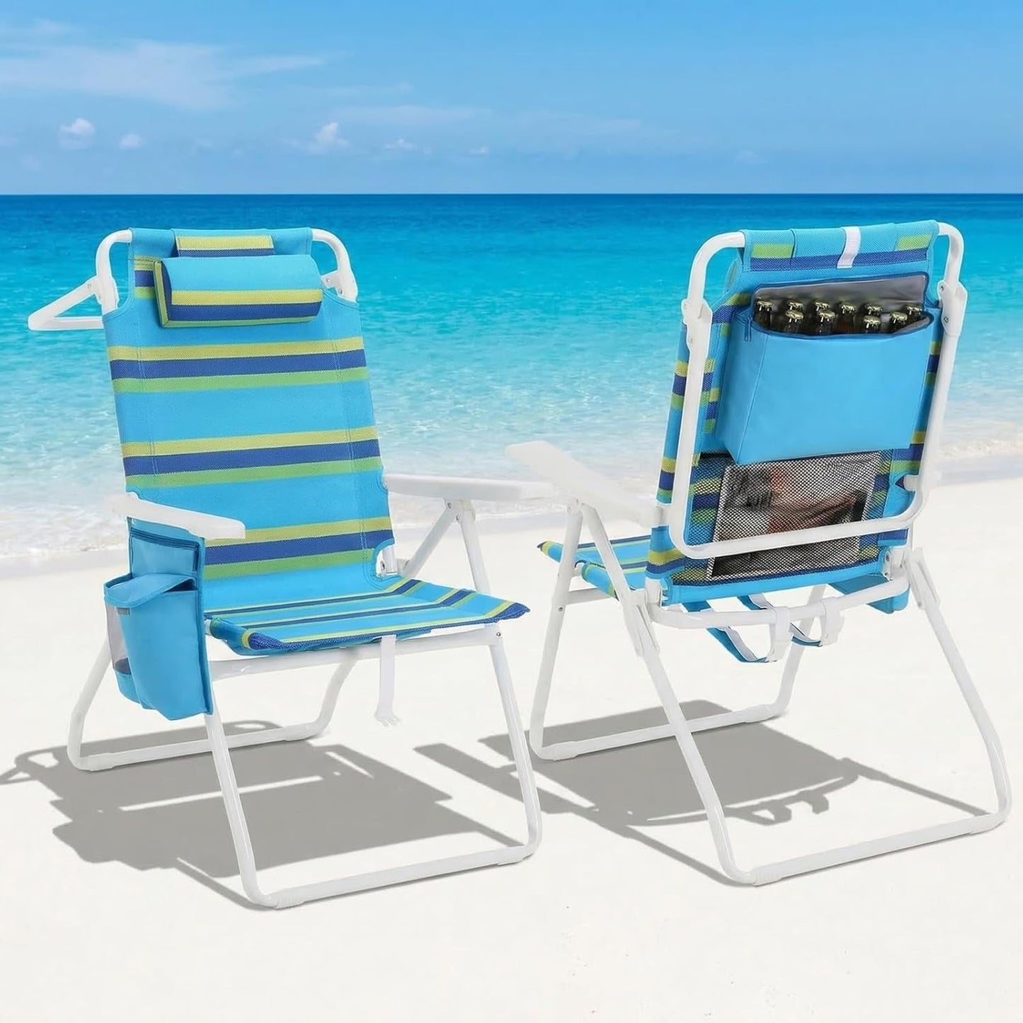 LAZY BUDDY 15.7'' Tall Backpack Beach Chairs for Adults, Portable Folding Beach Camping Chair, 1 Pack