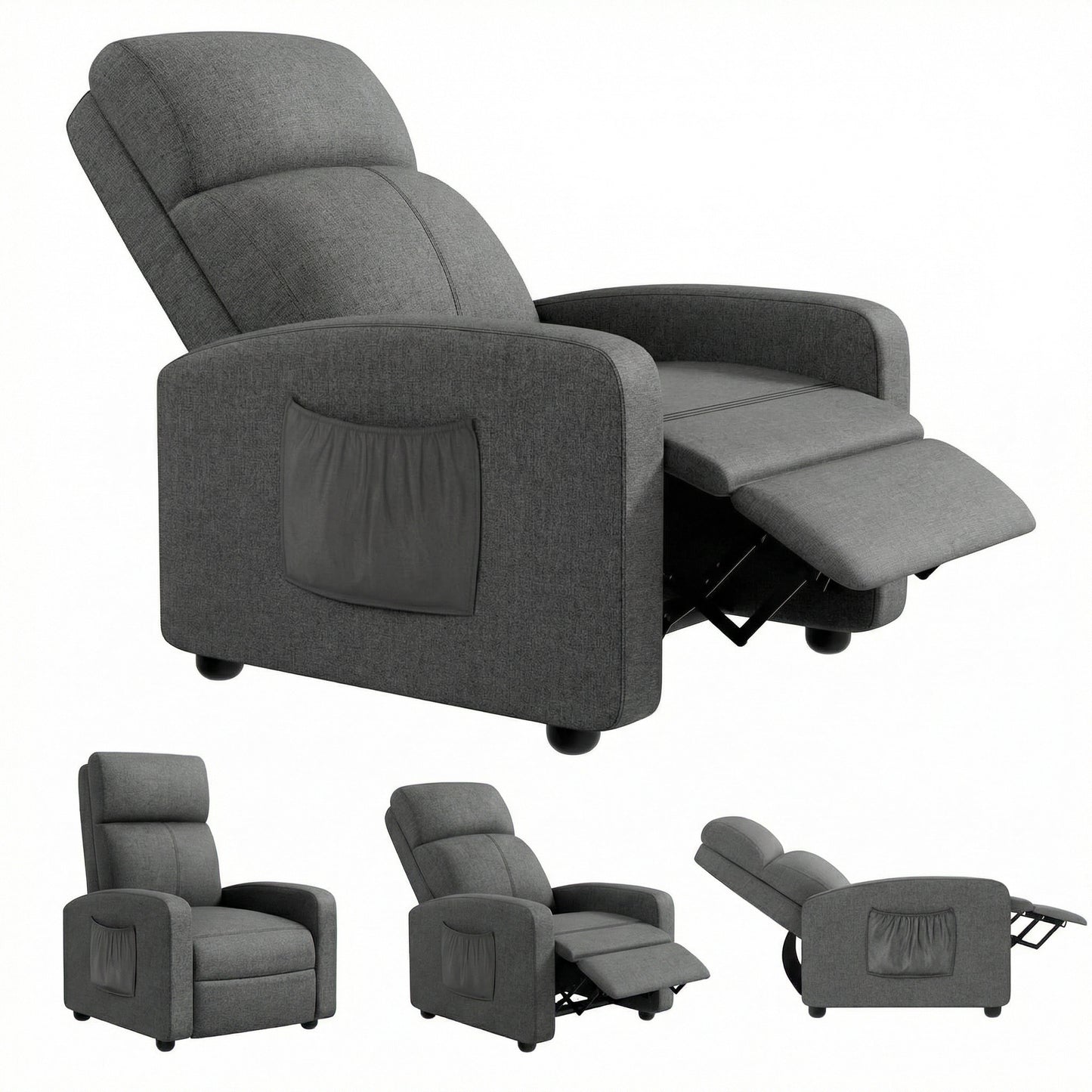LAZY BUDDY 3 in 1 Adjustable Recliner Chair, Fabric Recliner Sofa for Adults with Side Pocket, Home Theater Seating with Lumbar Support & Backrest for Living Room