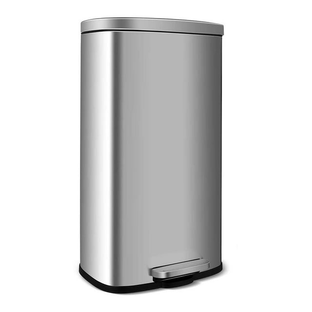 LAZY BUDDY 8 gal Stainless Steel Kitchen Trash Can Black Garbage Bin with Lid - 5 Colors