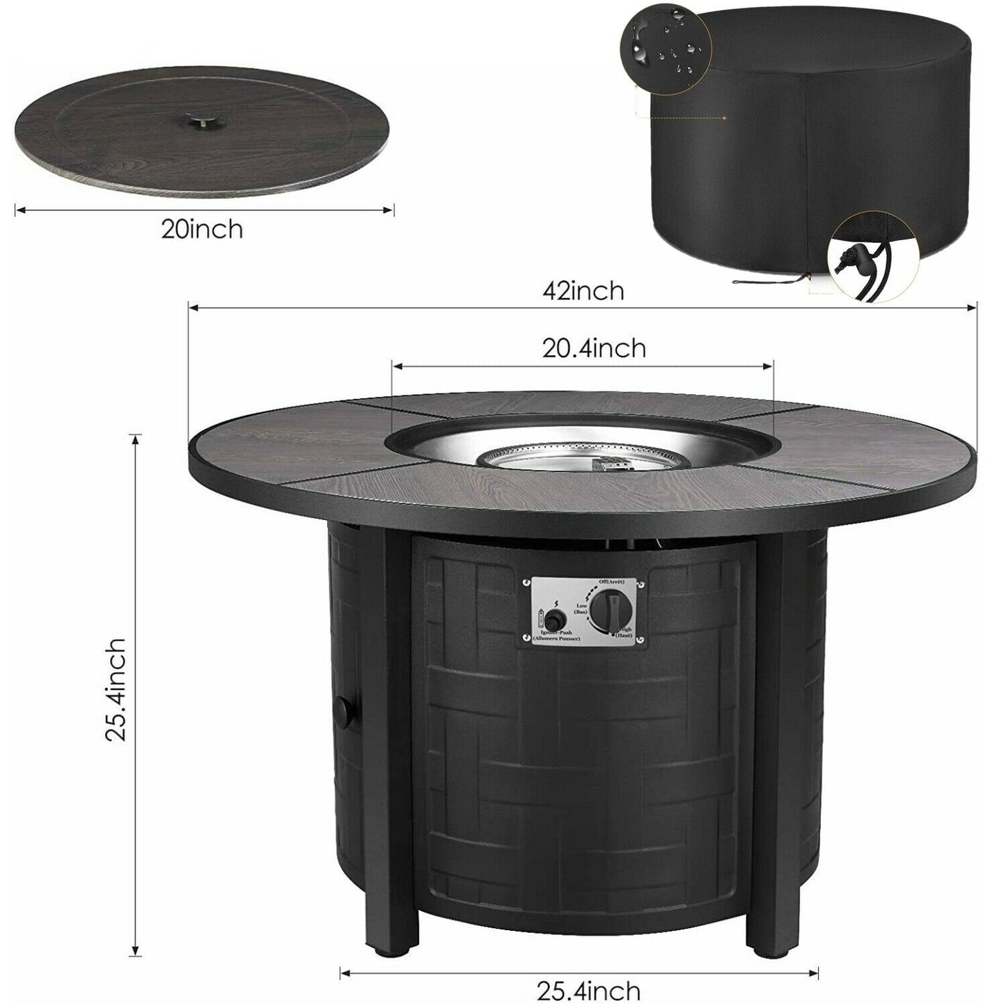 GARTIO 42" Round 50000 BTU Propane Fire Pit Table with Rain Cover & Fire Glass