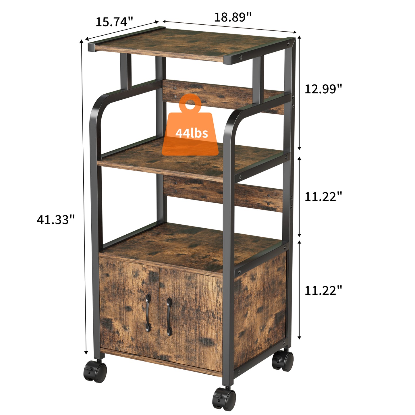 LAZY BUDDY 4-Tier Printer Stand with Lockable Casters and Wooden Cabinet Multi-Purpose Shelf Rack Movable Storage Cart Floor-Standing Printer Cart